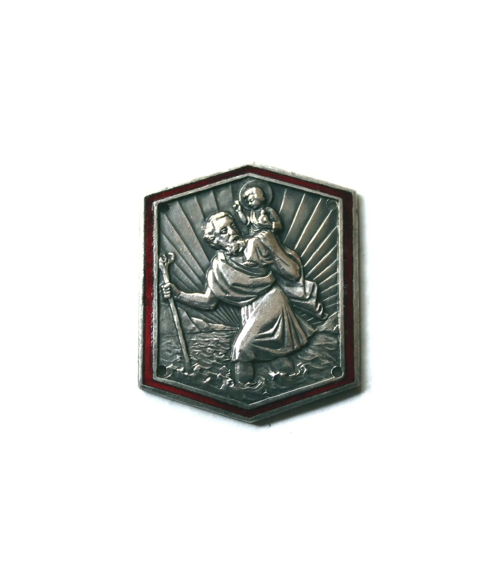 Silver an enamel St Christopher badge